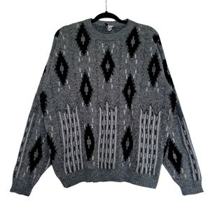 Vintage Knit Sweater Black Grey Size Large